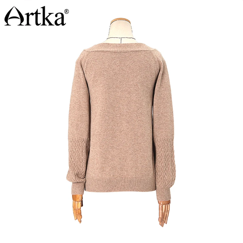 Artka ретро женская осеняя одежда ворот минус с длиным рукавом бежевый удобный приталенный высококачественный элегантный длиный шерстяный свитер SC14437D