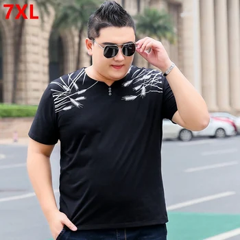 

Summer plus fertilizer XL printing t-shirt men's oversize brother loose elastic round neck T-shirt male