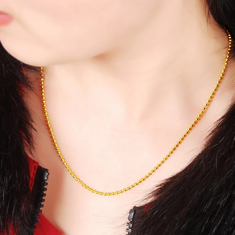 

2MM Yellow Gold Color Chain Luxury 24K Gold Plating Strand Chain Necklace for Women Men 45CM Long Chain Hiphop Jewelry