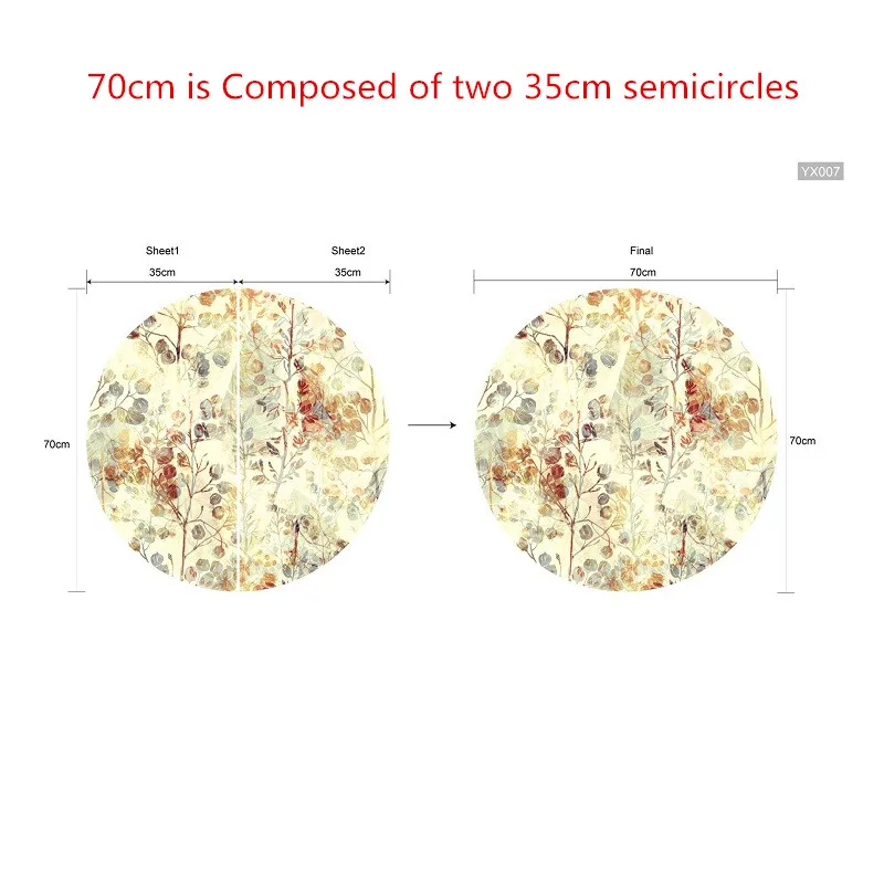 Новое искусство Листья 3D круглый украшение стола для вечеринки Наклейка ПВХ пленка клейкая водостойкая Нескользящая гостиная спальня пол наклейки - Цвет: 70cm round