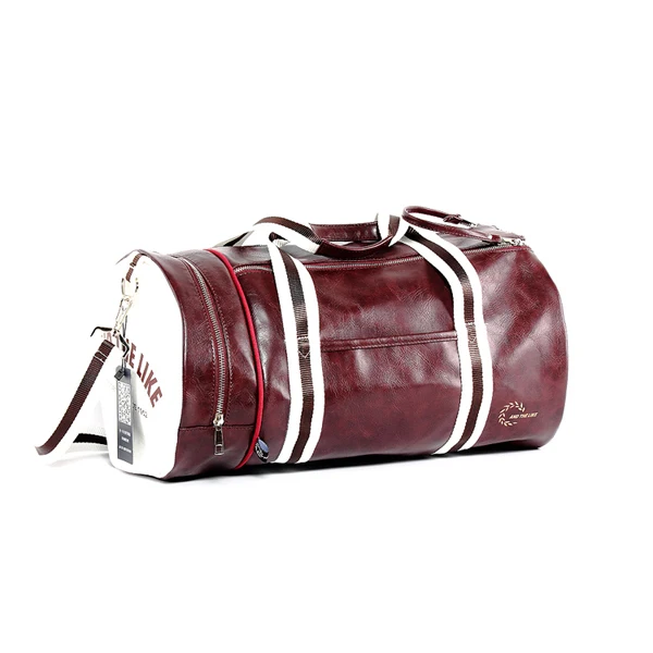 Мужская спортивная сумка большой вместимости из искусственной кожи, спортивная сумка, спортивные сумки для фитнеса, кожаная спортивная сумка для путешествий, мужская сумка через плечо - Цвет: L Wine Red and White
