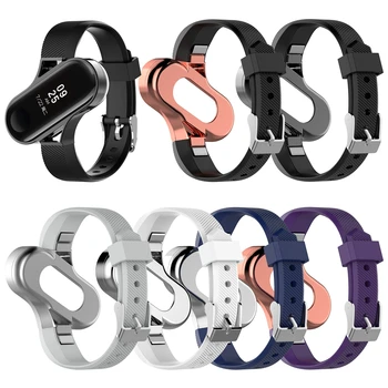 

Wrist Band Strap w/ Shell Holder for Xiaomi Mi Band 3 Smart Wristband Tracker Silica Gel Wrist Strap Stainless Steel Shell Case