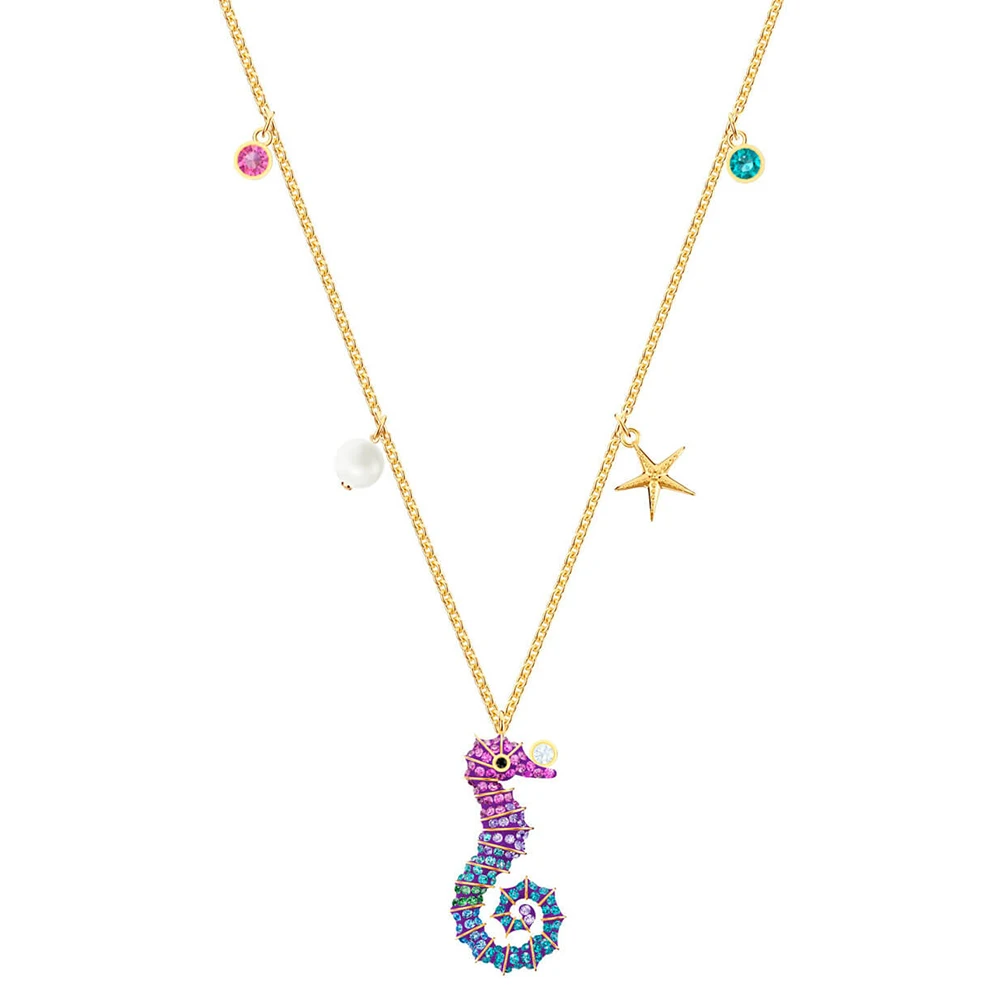 

SWA RO Underwater World New Golden Color Hippocampus Necklace Original 1:1 Shiny Diamonds for Girlfriends Optimal Romantic Gift