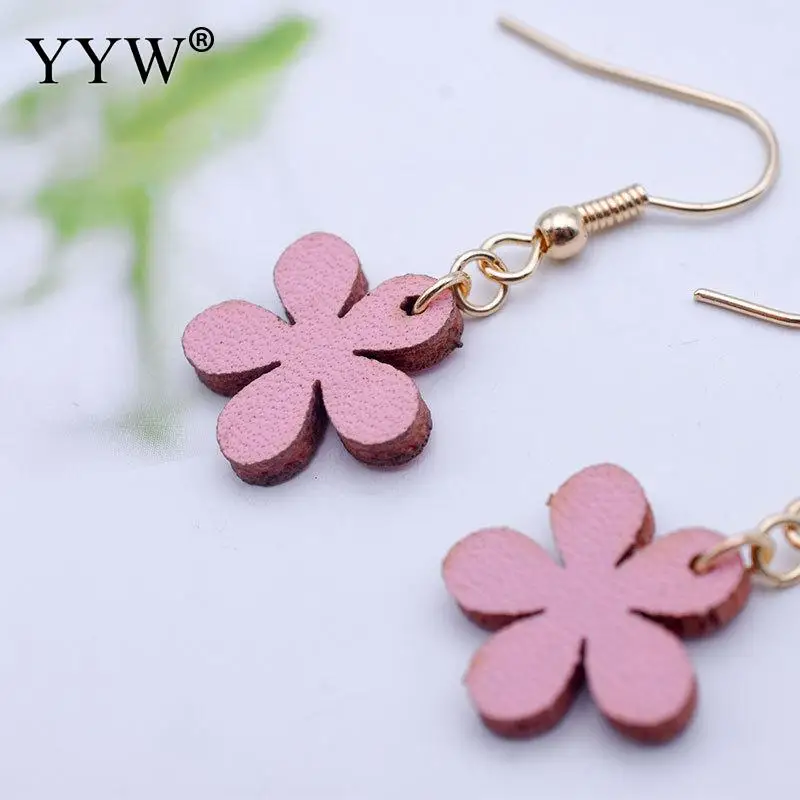 

Free Shipping Flower Drop Earrings New Design Fashion Brand Jewelry Elegant Flower Earrings PU Leather Flower Gold Color Plated