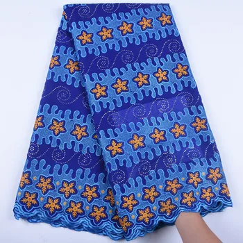 

2019 African Swiss Voile lace In Switzerland Cotton Lace Blue African Lace Fabric For Wedding With Stones Y1595