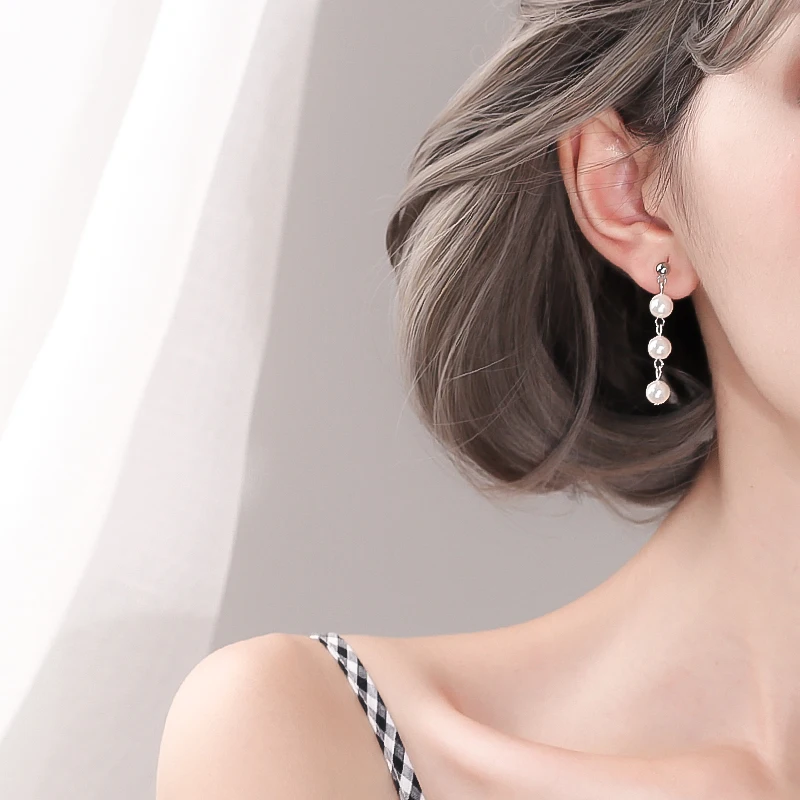 LBSL Real Sterlings Women 925 Silver Earring Tassel Silver Korean Trend Simulated Pearl Earrings 925 Silver Long Drop Earrings (2)