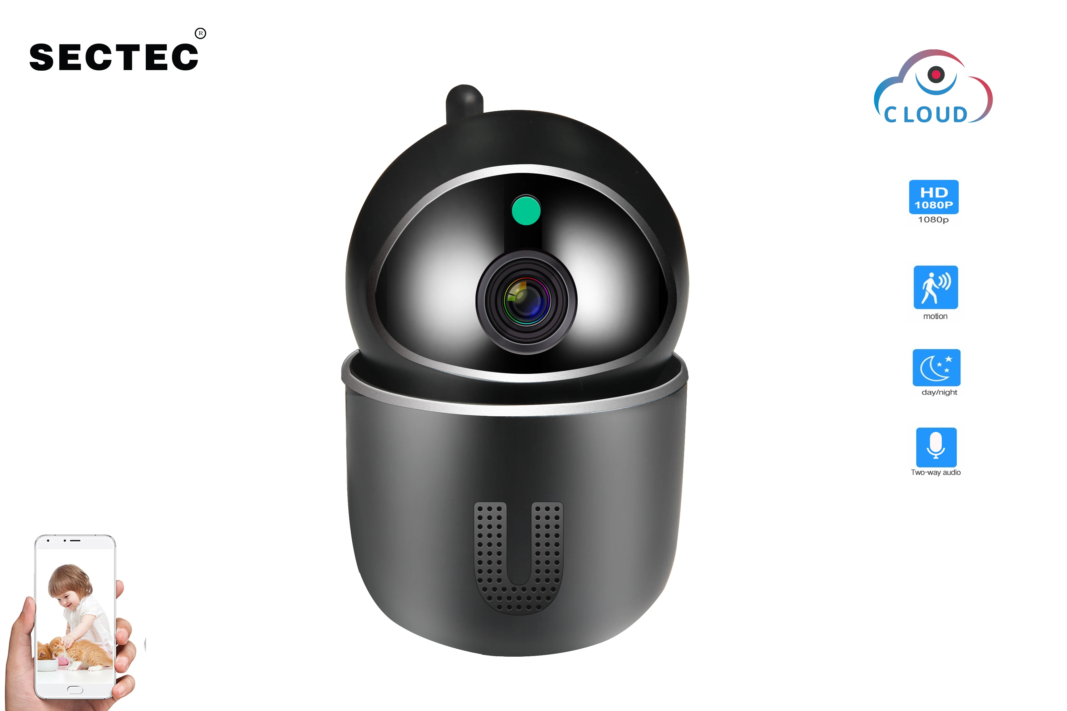 

SECTEC Cloud IP Camera Auto Tracking 1080P Wifi Camera Home Security Wireless WiFi Network CCTV Camera Baby Monitor
