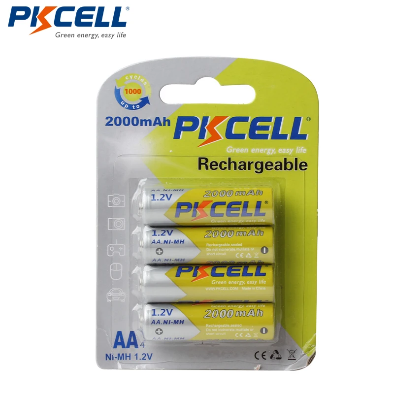 4 шт./карта PKCELL AA батарея 1 2 V 2000mAh Ni MH перезаряжаемые батареи Bateria Baterias для