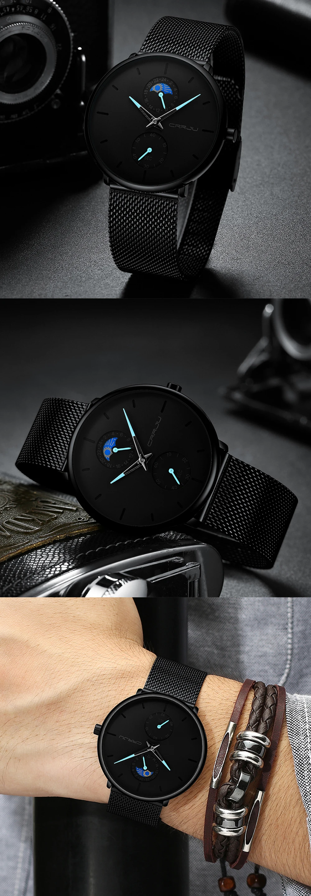 Black Slim  Women Men  Luxury Elegant Dress  es Unisex Ultra Thin Wrist es Para_voghion.com