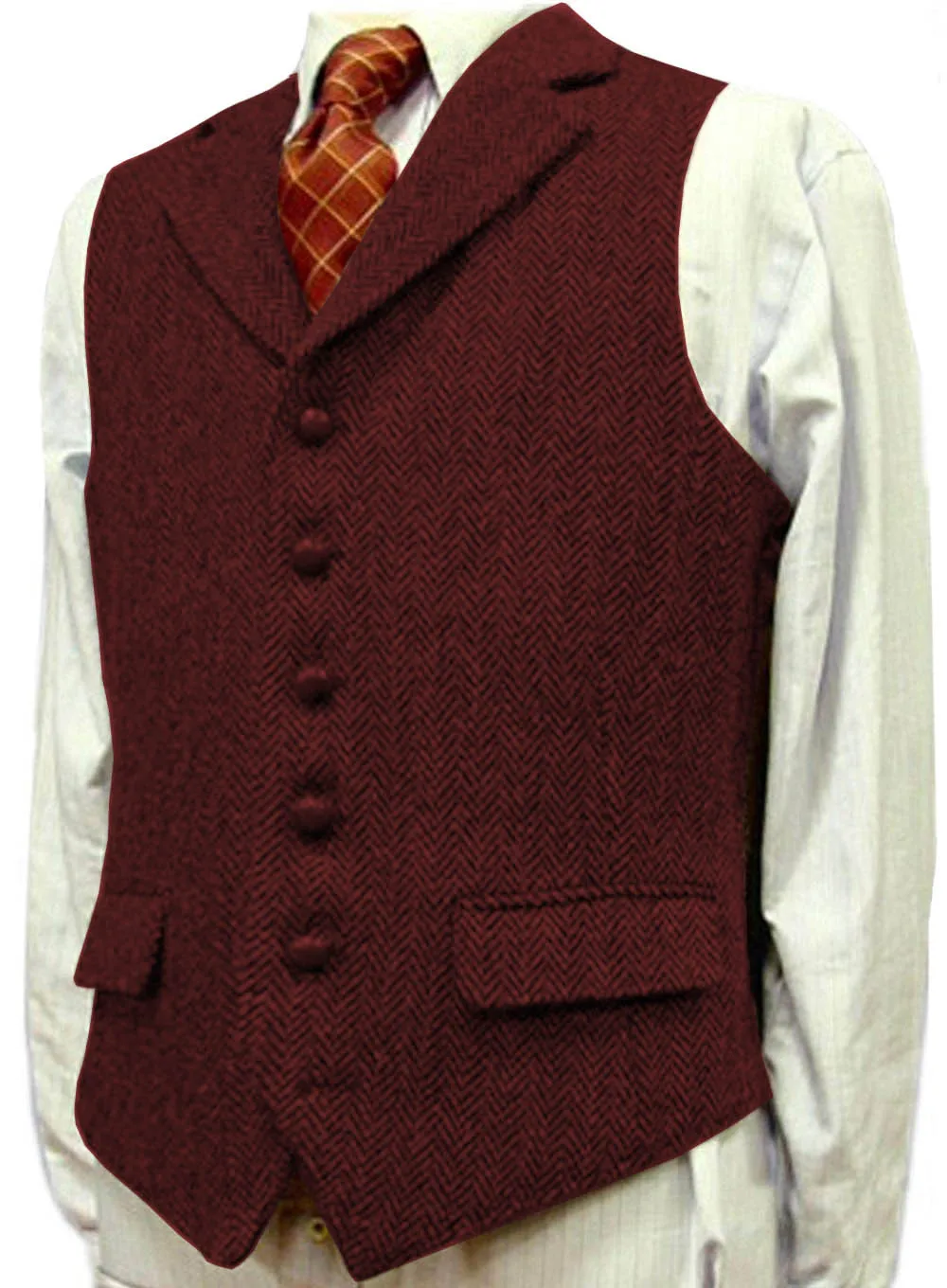 Mens Suit Vest Lapel V Neck Wool Herringbone Waistcoat Casual Formal Business Groomman For Wedding Green/Black/Brown/Green/Grey dress vests
