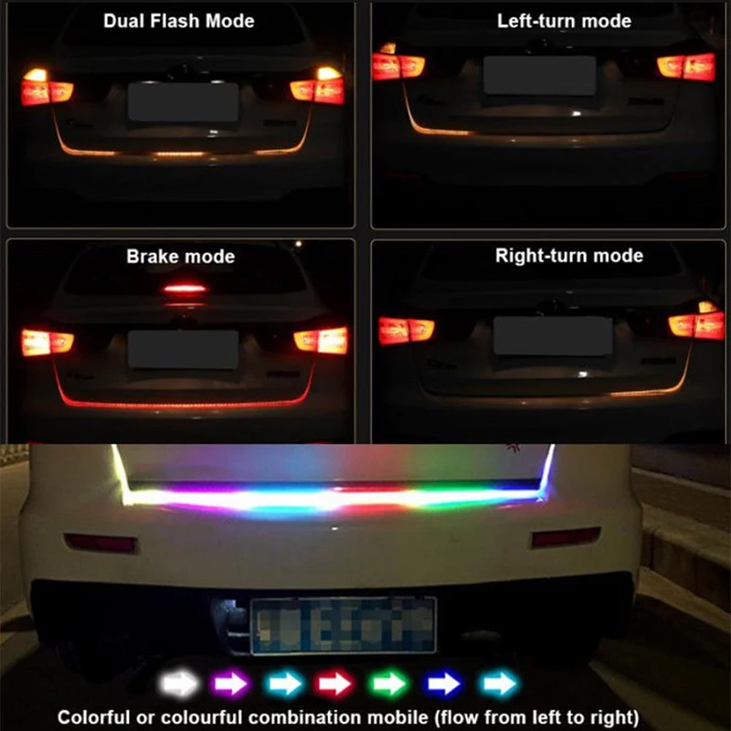 Супер яркий 4" RGB Автомобильный задний тормозной сигнал поворота, струящийся светодиодный светильник, 12 В, двухсторонняя лента, задний тормозной светильник, автомобильный стиль