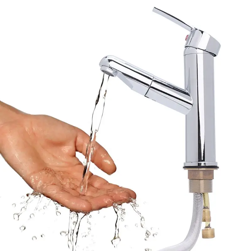 

Bathroom Basin Pull-out Faucet Sink Hot And Cold Water Tap Scalable Single Handle