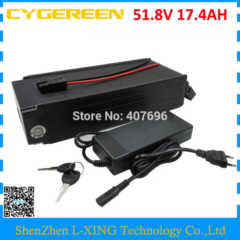 

EU US no tax 52V 17.4AH bicycle battery 52V Lithium battery 51.8V 17AH rear rack battery use NCR18650PF 2900mah cell 30A BMS