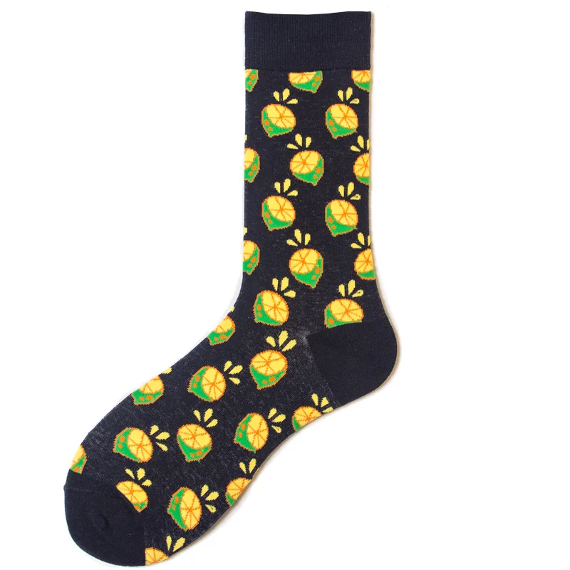 Новые модные мужские хлопковые носки с фруктами, соснами, яблоками, вишнями, в стиле хип-хоп, для улицы, Meias, Забавный скейтборд, Harajuku, розовый, желтый - Цвет: lemon socks
