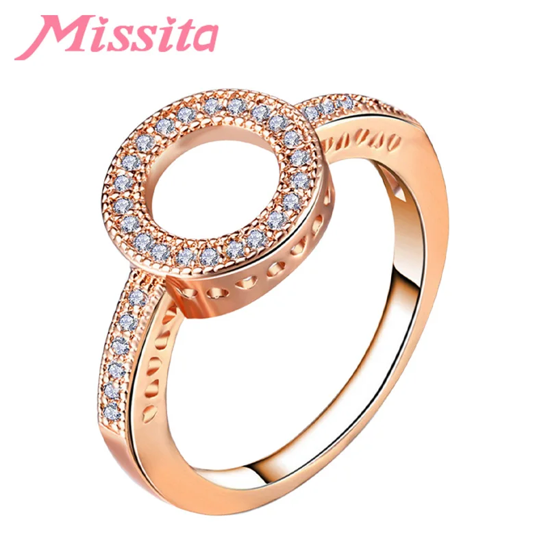 

MISSITA Romantic Rose Gold Clear CZ Circle Round Rings for Women Wedding Finger Ring Gift Brand Fashion Jewelry anillos mujer