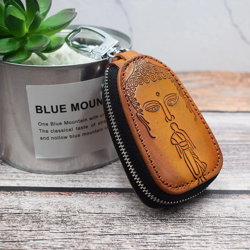 

Top Cow Leather Car Key Holder Men Retro Housekeeper for Keys Car Genuine Leather Creative Design Handmade Key Wallet