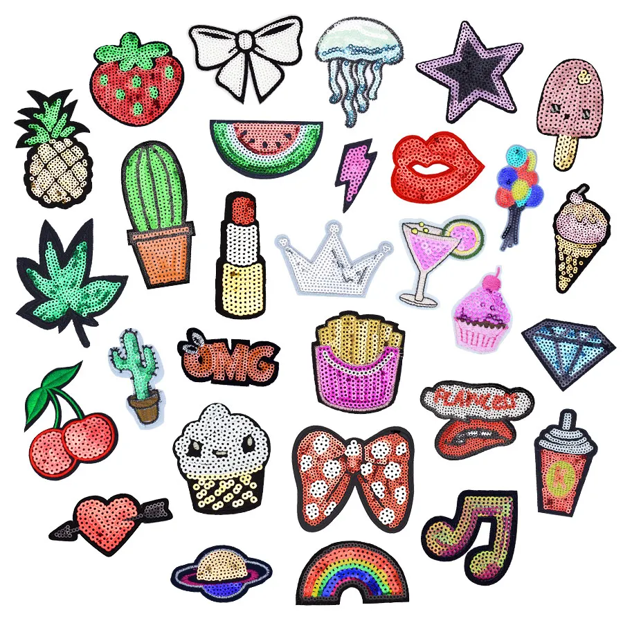 

1PCS Sequin Patches for Clothing Foods Fruit Cute Plant Patch Iron On Clothes Jacket Backpack Embroidery Applique Accessories