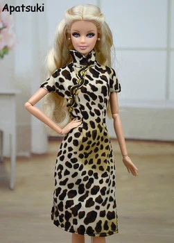 

Handmade Chinese Traditional Dress Qipao Vestido Dress Doll Clothes For Barbie Cheongsam Leopard Unique Evening Dresses