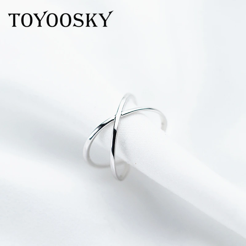 Genuine 925 Silver X Hollow Cross Open Ring Fashion Contracted Simple Adjustable Finger Jewelry For Women Girls Wholesale