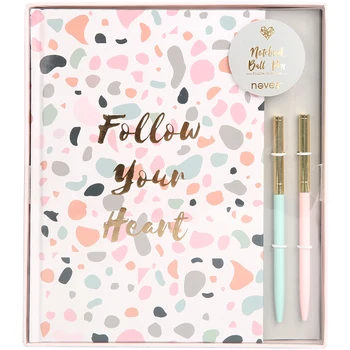 

Never Pink Cute Line Paper Notepad Notebook With Metal Roller Ball Pen Stationery Set Business Gift Supplies Office Accessories