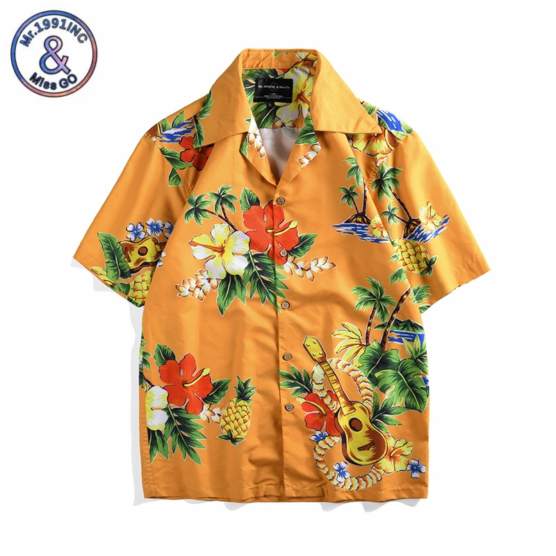 

Mens Hawaiian Shirt Male Casual camisa masculina Plant print Beach Shirts Short Sleeve Loose Beach chemise homme