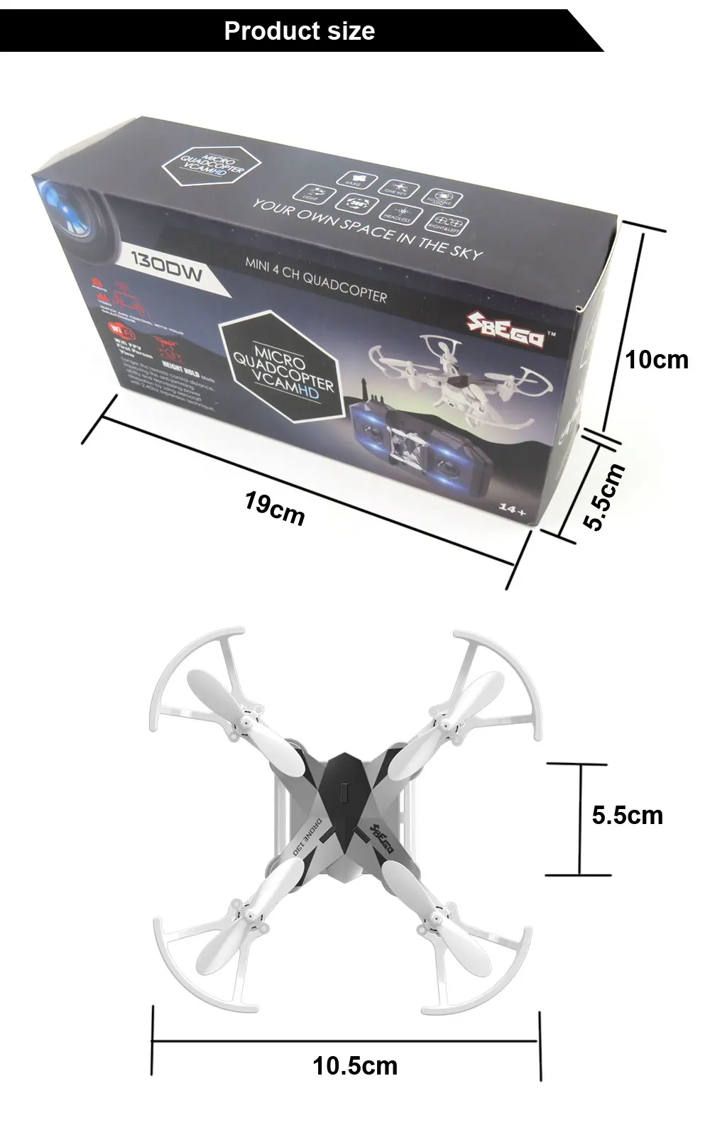SBEGO 130DW Foldable Mini Drone with High Hold Mode 2.4G 6-axis HD Camera WiFi Phone Control RTF-11