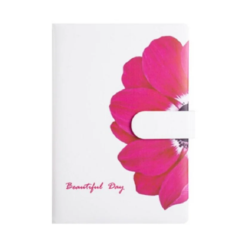 A5 Rose Flower Notebook with Magnet buckle Note book with Horizontal Line Page and Blank 217*145mm, 128 Sheets Paper (80g White)