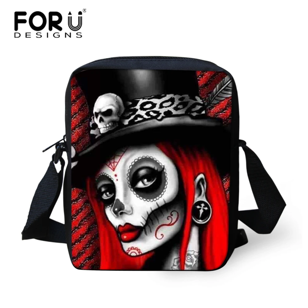

FORUDESIGNS Halloween Skull Print Women Crossbody Bag Kid Carry on Shoulder Bag Men Mini Messenger Bag Casual Back with Zipper