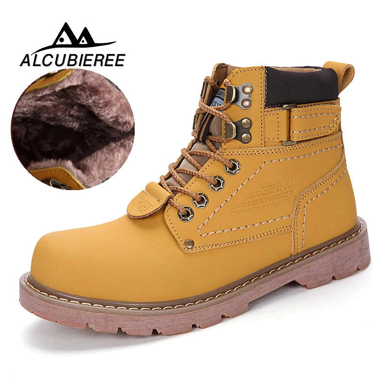 

2018 Warm Men Martin Boots Couples Winter Casual Rubber Snow Boots With Fur Leather High Top Ankle Boots Men Leisure Shoes
