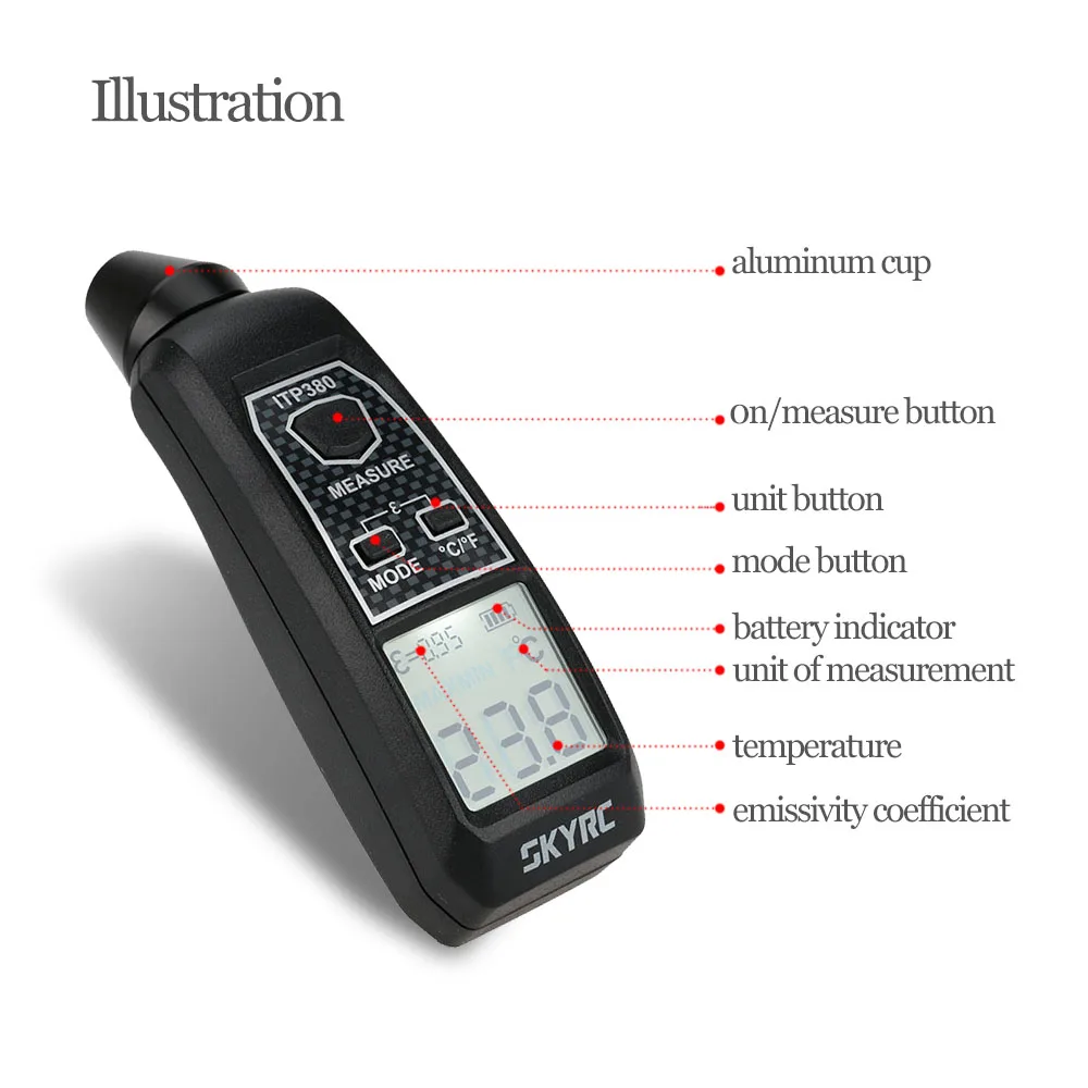 

SKYRC Infrared Thermometer with LED Screen for RC Engines ESC Motors Battery Packs Battery Chargers