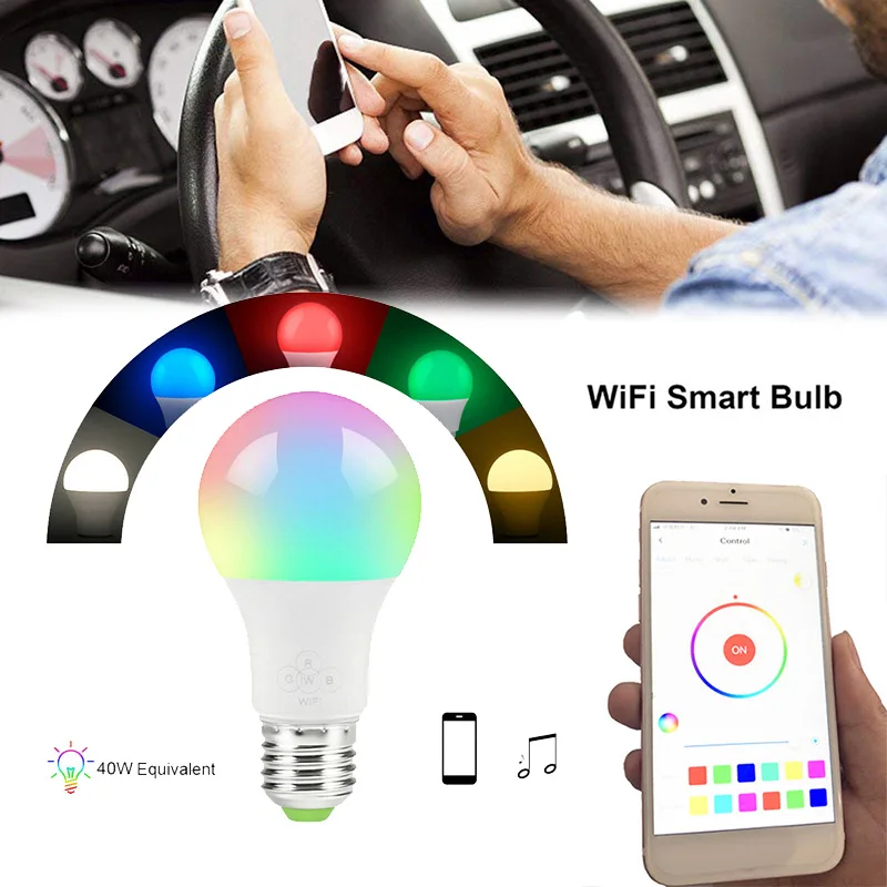 

RGB Smart Bulb WiFi LED App Control For Amazon alexa For Tmall Wizard Replacement E26/E27/B22 60*115mm Dimmable