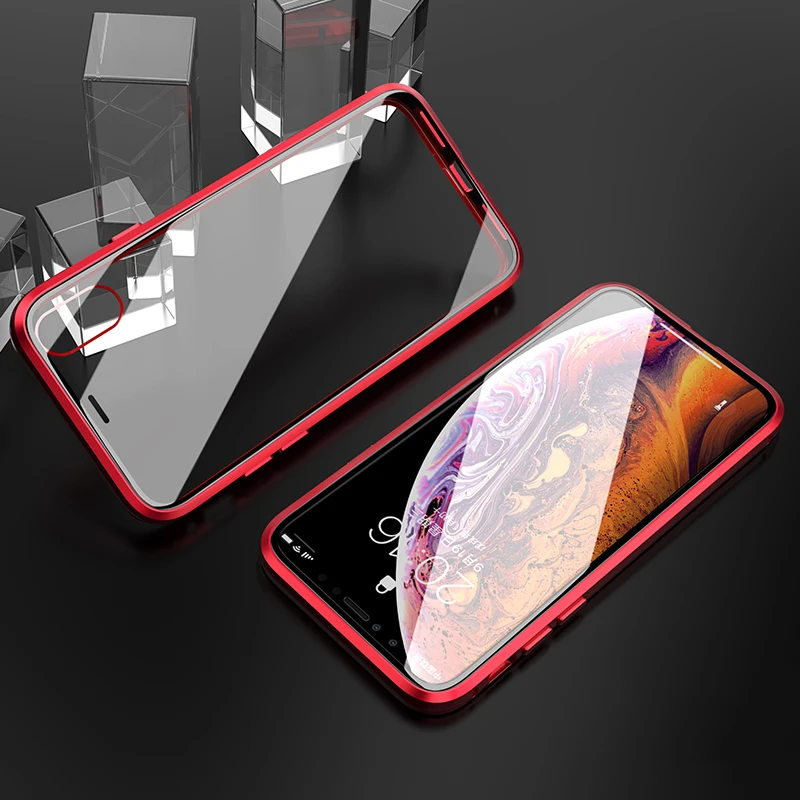 360 Полный чехол Магнитный чехол для телефона для iPhone 11 XS MAX XR XS 8 8 Plus Алюминиевый металлический бампер для iPhone 7 6 6S стеклянный чехол