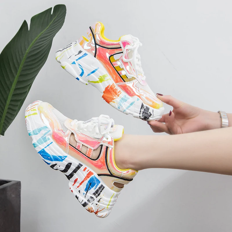 

Women Summer Sneakers Female Platform Colorful Sneakers Chunky Trainers Shoes Light Mesh Footwear Graffiti Cool Casual Shoes