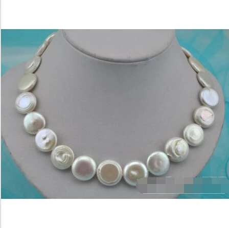 

17"18mm coin white freshwater pearl necklace^^^@^Noble style Natural Fine jewe FREE SHIPPING