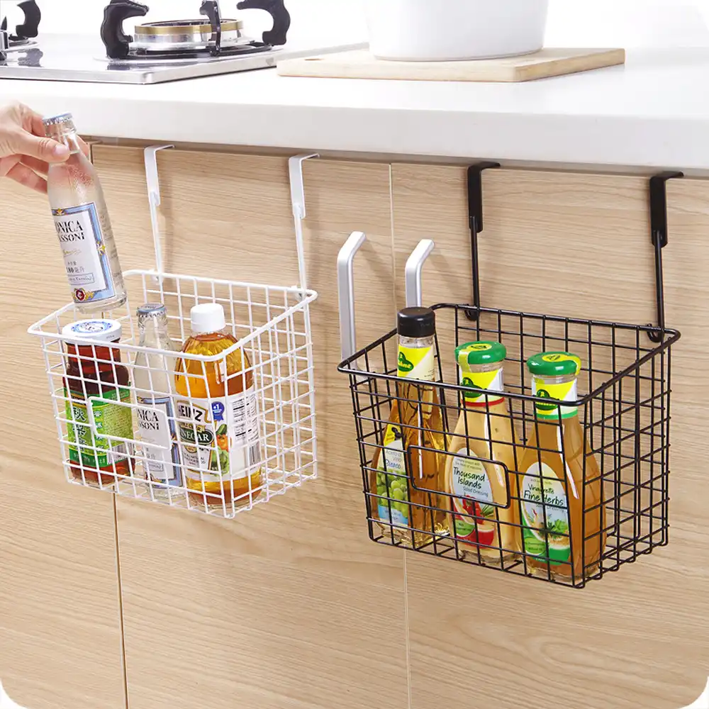 A1 1pc Door Back Hanging Iron Collection Basket Kitchen Free Punching Cabinet Hanging Basket Bathroom Storage Rack Wx8081506 Wall Mounted Kitchen Racks Aliexpress
