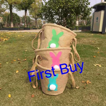 

50pcs/lot free shipping Blanks 2016 Unique Design Burlap Tote Jute buckets With Bunny