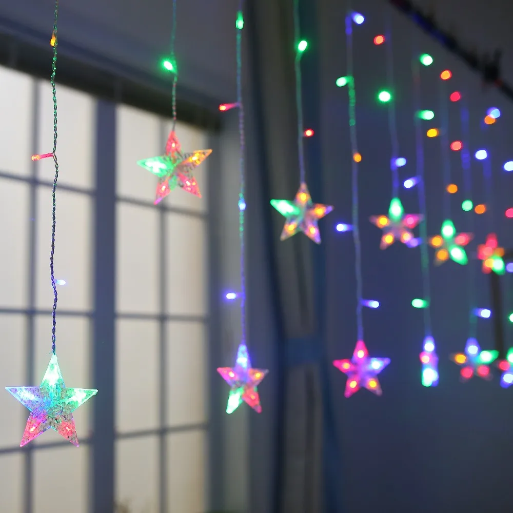 JUNJUE Holiday Lighting LED Fairy Star Curtain String luminarias Garland Decoration Christmas Wedding Pentagram String Light JUNJUE Holiday Lighting LED Fairy Star Curtain String luminarias Garland Decoration Christmas Wedding Pentagram String Light