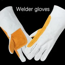 1 пара сварочных рабочих перчаток теплоизоляционные из воловьей кожи Длинные износостойкие металлические режущие механическое закрепление ремонт