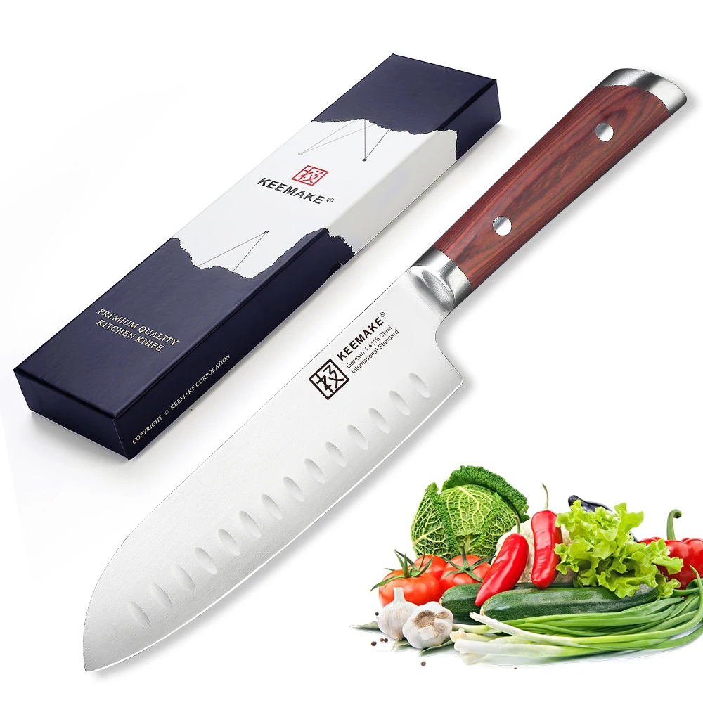 KEEMAKE нож шеф-повара " Santoku кухонные ножи немецкая 1,4116 Сталь Бритва острое лезвие Профессиональный резак инструменты цветная деревянная ручка