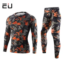 ЕС для мужчин s спортивный утягивающий костюм для мужчин Быстросохнущий дышащий Камуфляжный комплект для бега тренировочный фитнес тренажерный зал плотная спортивная одежда комплект