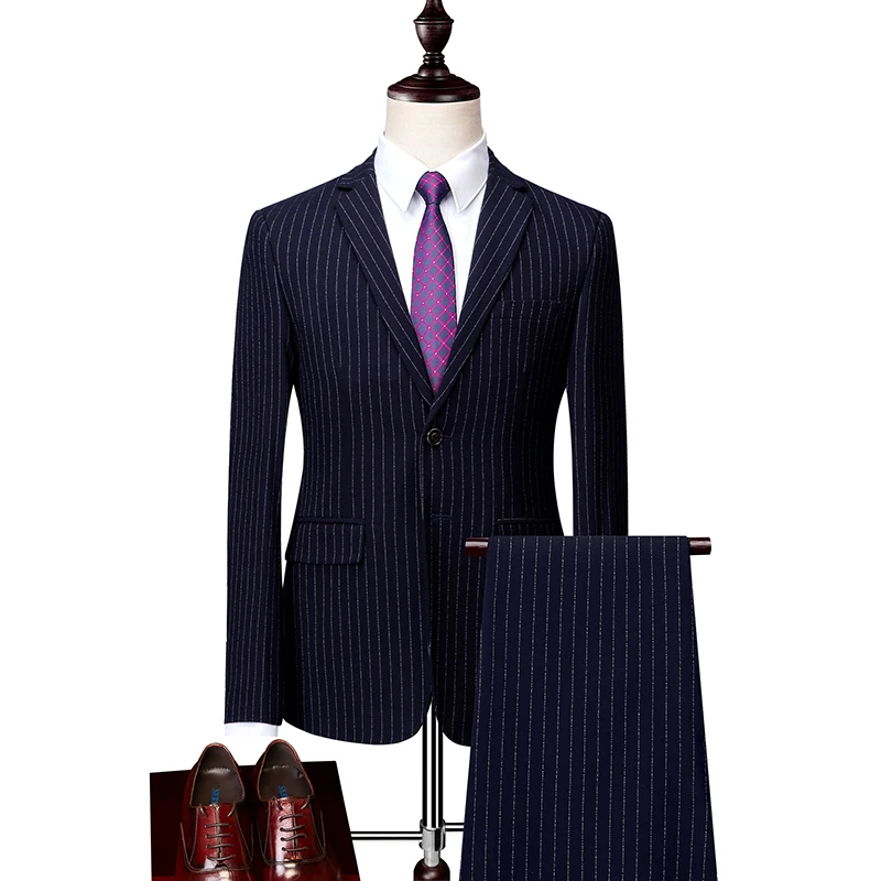 

Loldeal Men Suit 2 Pieces Breasted Suits Navy Striped Tuxedo Wedding Suits for Men Slim Fit tuxedos (Jacket+Pants)