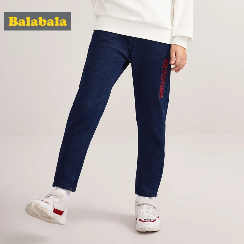 Beste Balabala Meisje Fleece Gevoerde Pull op Jeans Slim Fit Tiener Meisje Geborduurde Jeans in Gewassen Denim met Pocket geribbelde Tailleband
