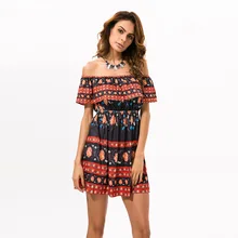 

SanHuaZ 2018 Summer Women Beach Dresses Printed Floral Strapless Backless Ruffles Slim High Waist Women's Mini Dress