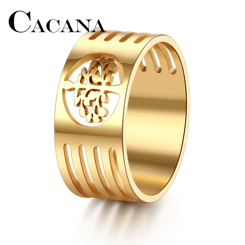 CACANA HIP Punk Gold Silver Color 316L Stainless Steel Personalized Custom Wisdom Tree Rings For Men Jewelry FULL Size 7-11