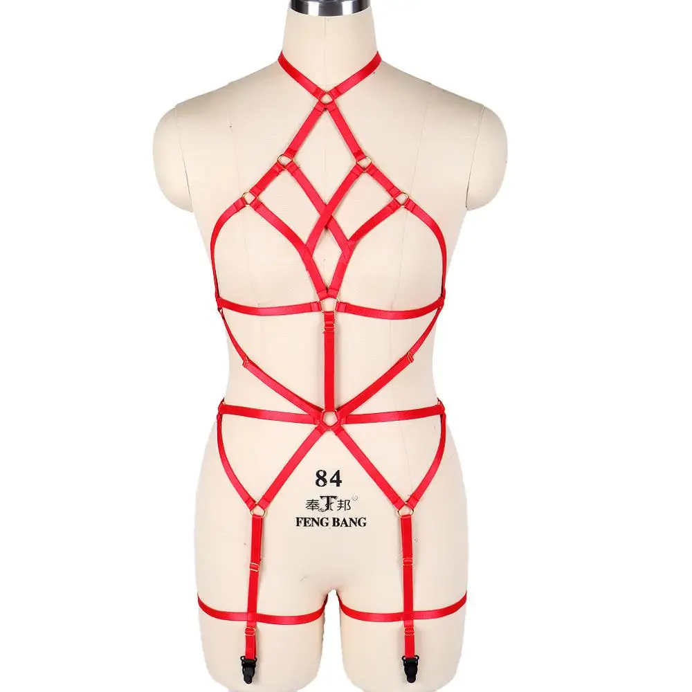 Белый лямочный предохранительный пояс на бретельках грудь панк готический ноги пояса с резинками плюс размер эластичный Танцевальная вечеринка женский летний комплект нижнего белья - Цвет: MLCN0020-red