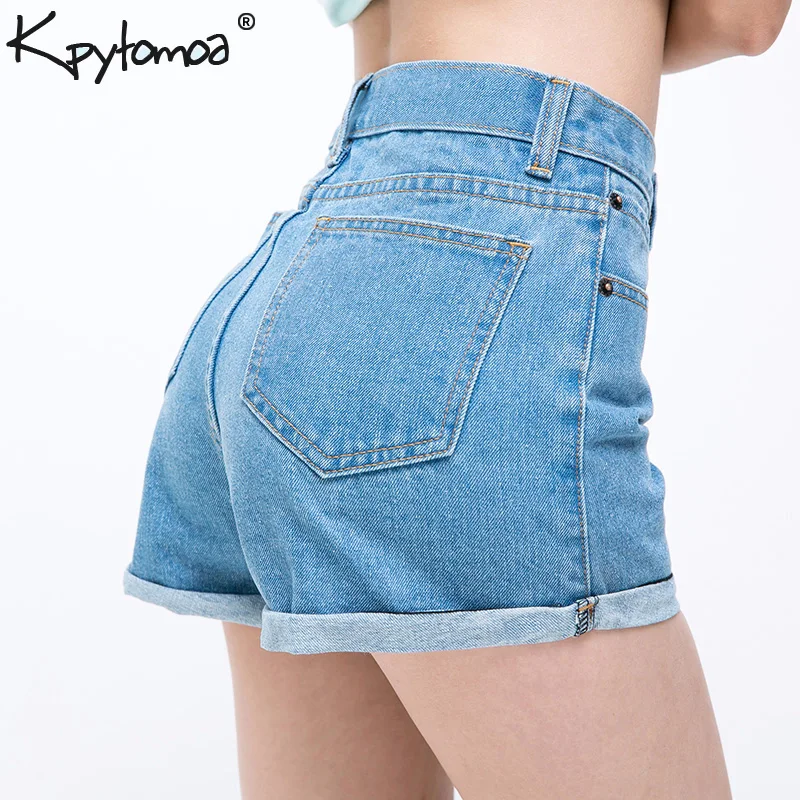 Vintage High Waist Crimping Denim Shorts Women 2020 Europe Style