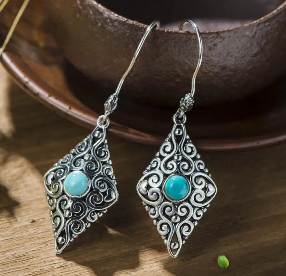 

Fashion Jewelry Cloisonne Hand Made 925 Solid Silver Natural Lapis stone Woman Precious Stone Cute Romantic Dangle Earrings