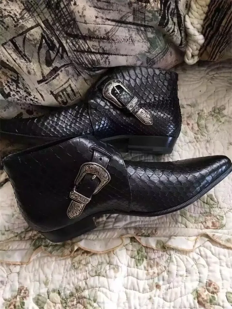 Новые рыбные чешуи; стильные дизайнерские черные мужские туфли наивысшего качества; Роскошные Брендовые мужские Ботинки Челси в западном стиле; ботинки в байкерском стиле