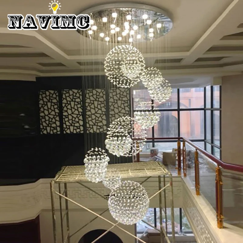 

LED Modern Double Staircase Crystal Chandelier Fixture For Living Room Decoration Suspended Lighting AC 90-260V