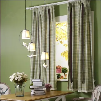 

JUYANG. Classic green plaid pattern blackout curtains. Decorative curtains in the living room. Lace Roman curtains.